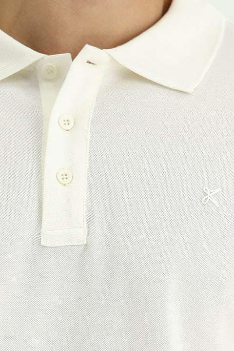 Ekru Slim Fit Dar Kesim Pamuk Kıvrılmaz Polo Yaka Tişört