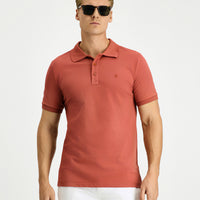 Kiremit Slim Fit Dar Kesim Pamuk Kıvrılmaz Polo Yaka Tişört