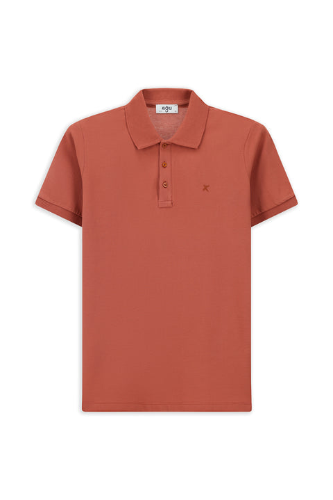 Kiremit Slim Fit Dar Kesim Pamuk Kıvrılmaz Polo Yaka Tişört