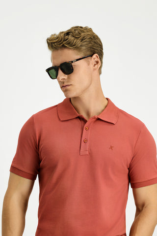 Kiremit Slim Fit Dar Kesim Pamuk Kıvrılmaz Polo Yaka Tişört