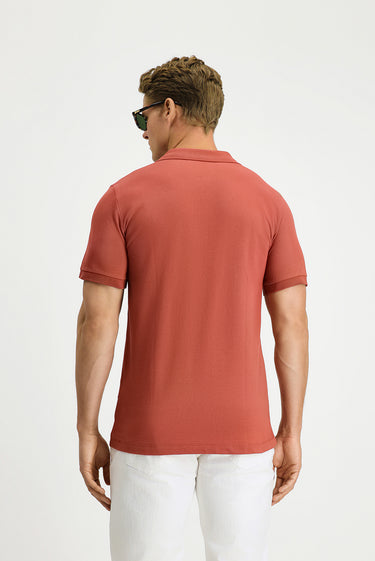 Kiremit Slim Fit Dar Kesim Pamuk Kıvrılmaz Polo Yaka Tişört
