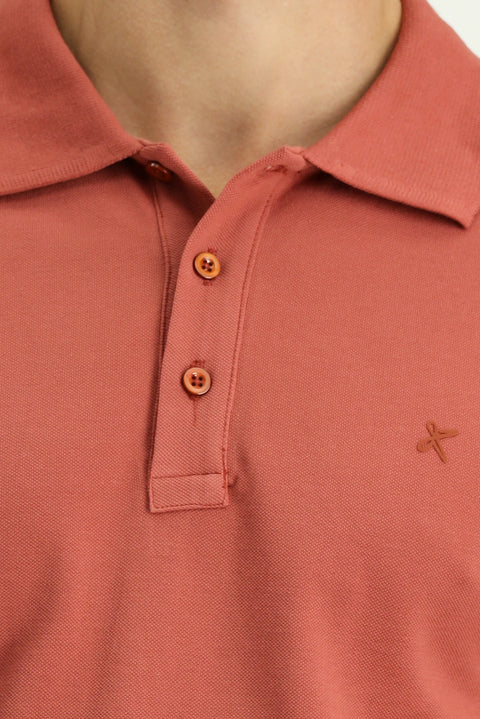 Kiremit Slim Fit Dar Kesim Pamuk Kıvrılmaz Polo Yaka Tişört