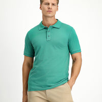 Mercan Yeşili Slim Fit Dar Kesim Pamuk Kıvrılmaz Polo Yaka Tişört