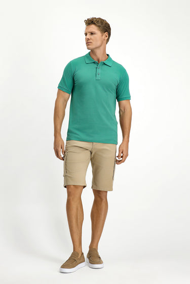 Mercan Yeşili Slim Fit Dar Kesim Pamuk Kıvrılmaz Polo Yaka Tişört