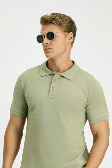 Orman Yeşili Slim Fit Dar Kesim Pamuk Kıvrılmaz Polo Yaka Tişört