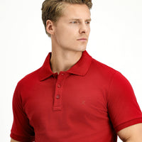 Koyu Kırmızı Slim Fit Dar Kesim Pamuk Kıvrılmaz Polo Yaka Tişört