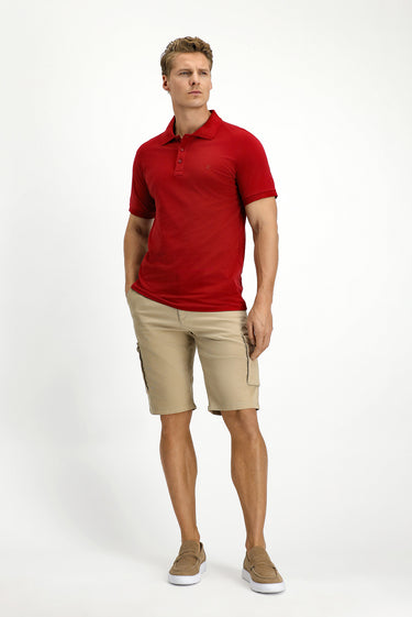 Koyu Kırmızı Slim Fit Dar Kesim Pamuk Kıvrılmaz Polo Yaka Tişört