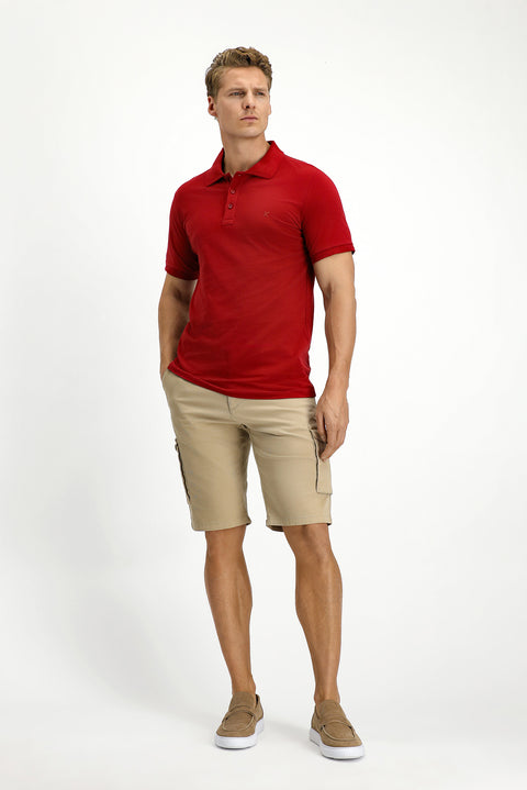 Dark Red Slim Fit Narrow Cut Cotton Non-Wrinkle Polo Shirt