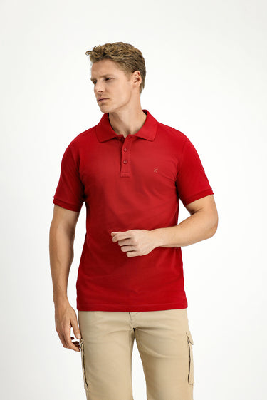 Koyu Kırmızı Slim Fit Dar Kesim Pamuk Kıvrılmaz Polo Yaka Tişört