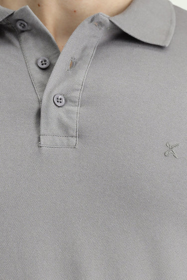 Orta Gri Slim Fit Dar Kesim Nakışlı Pamuklu Polo Yaka Tişört