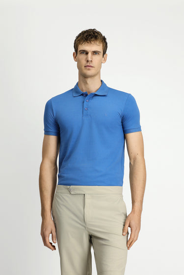 Havacı Mavi Slim Fit Dar Kesim Nakışlı Pamuklu Polo Yaka Tişört