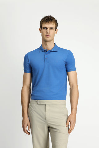 Havacı Mavi Slim Fit Dar Kesim Nakışlı Pamuklu Polo Yaka Tişört