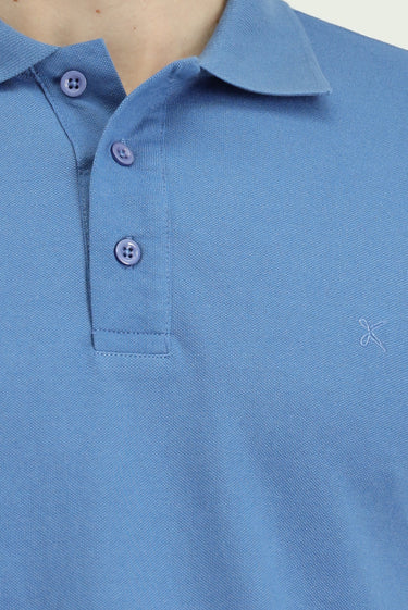 Havacı Mavi Slim Fit Dar Kesim Nakışlı Pamuklu Polo Yaka Tişört