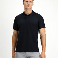 Siyah Slim Fit Dar Kesim Nakışlı Pamuklu Polo Yaka Tişört