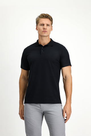 Siyah Slim Fit Dar Kesim Nakışlı Pamuklu Polo Yaka Tişört