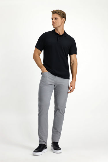 Siyah Slim Fit Dar Kesim Nakışlı Pamuklu Polo Yaka Tişört