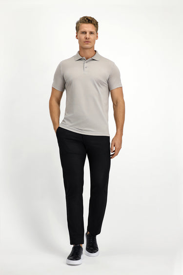 Orta Gri Slim Fit Dar Kesim Nakışlı Pamuklu Polo Yaka Tişört