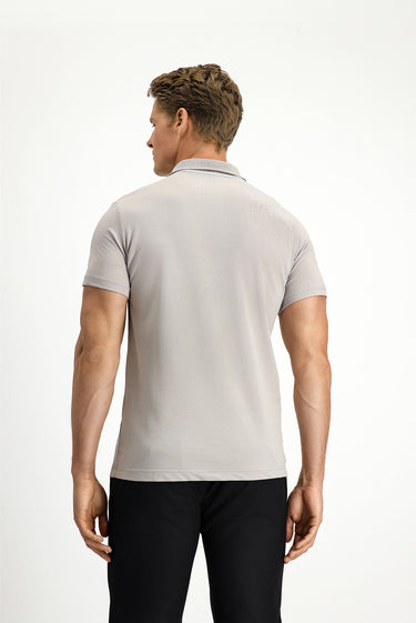 Orta Gri Slim Fit Dar Kesim Nakışlı Pamuklu Polo Yaka Tişört