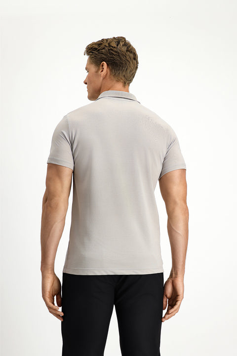 Medium Grey Slim Fit Embroidered Cotton Polo Shirt