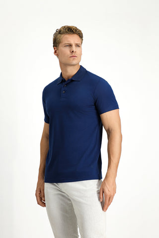 Orta Lacivert Slim Fit Dar Kesim Nakışlı Pamuklu Polo Yaka Tişört