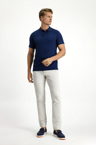 Orta Lacivert Slim Fit Dar Kesim Nakışlı Pamuklu Polo Yaka Tişört