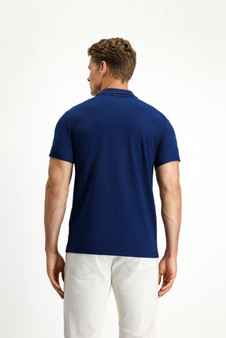 Orta Lacivert Slim Fit Dar Kesim Nakışlı Pamuklu Polo Yaka Tişört