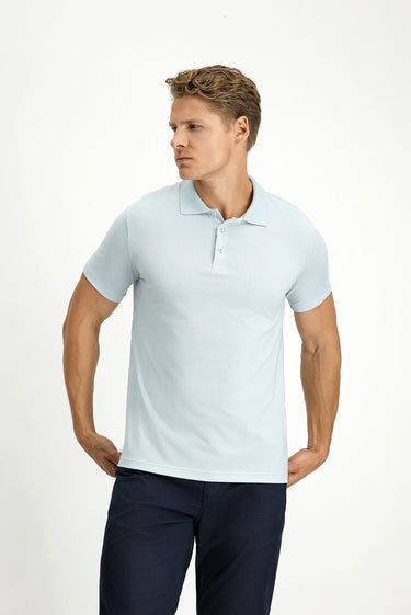 Açık Mavi Slim Fit Dar Kesim Nakışlı Pamuklu Polo Yaka Tişört