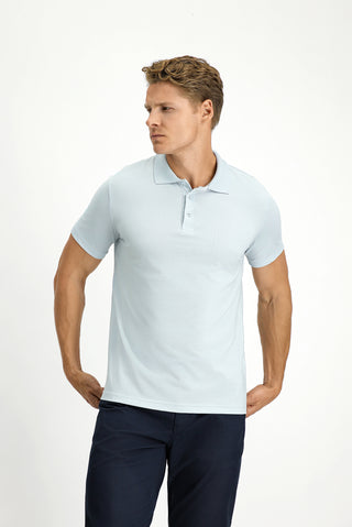 Açık Mavi Slim Fit Dar Kesim Nakışlı Pamuklu Polo Yaka Tişört
