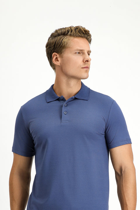 Indigo Slim Fit Embroidered Cotton Polo Shirt