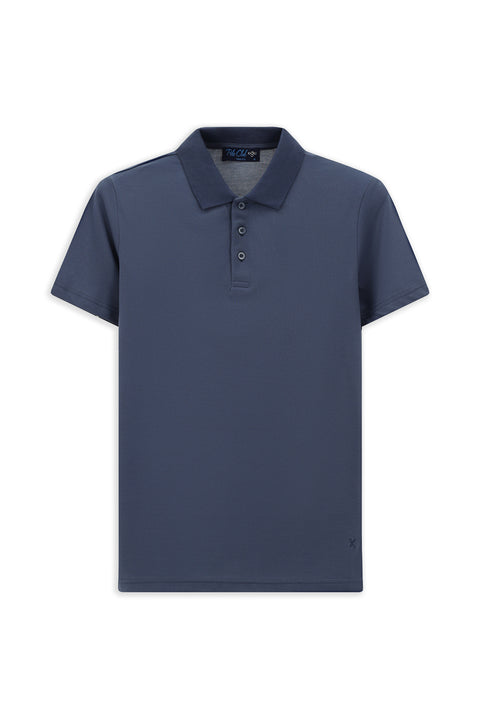 Indigo Slim Fit Embroidered Cotton Polo Shirt
