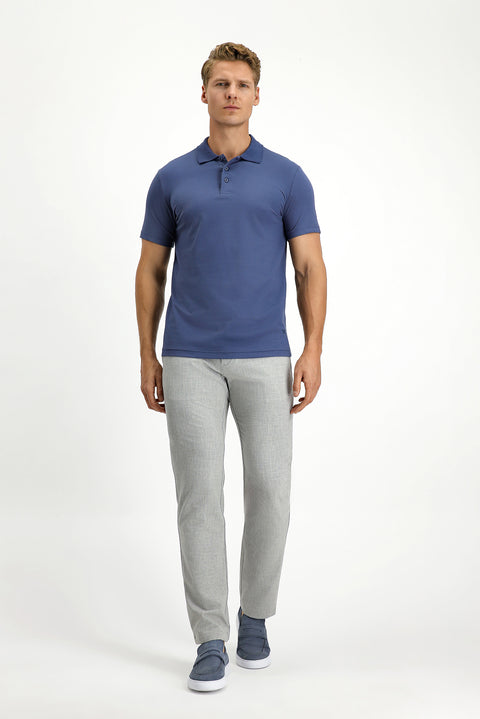 Indigo Slim Fit Embroidered Cotton Polo Shirt