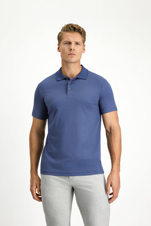 Indigo Slim Fit Embroidered Cotton Polo Shirt