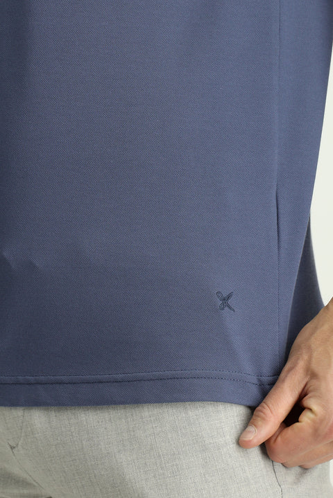 Indigo Slim Fit Embroidered Cotton Polo Shirt