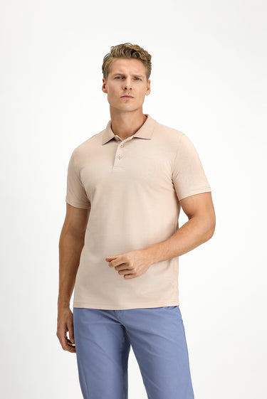 Orta Bej Slim Fit Dar Kesim Nakışlı Pamuklu Polo Yaka Tişört