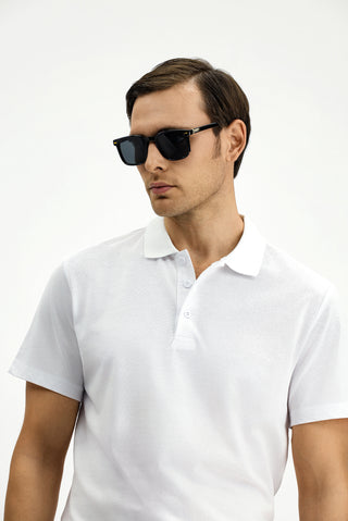 Beyaz Slim Fit Dar Kesim Nakışlı Pamuklu Polo Yaka Tişört