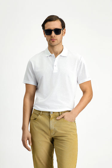 Beyaz Slim Fit Dar Kesim Nakışlı Pamuklu Polo Yaka Tişört