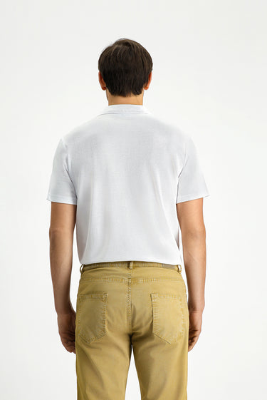 Beyaz Slim Fit Dar Kesim Nakışlı Pamuklu Polo Yaka Tişört
