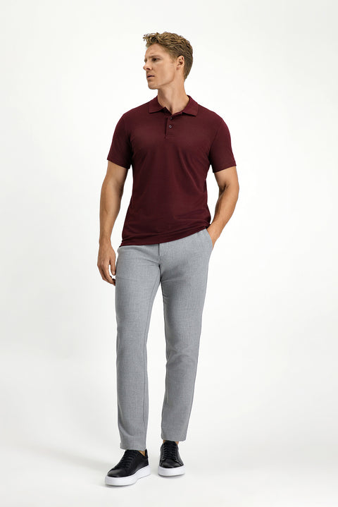 Dark Burgundy Slim Fit Embroidered Cotton Polo Shirt
