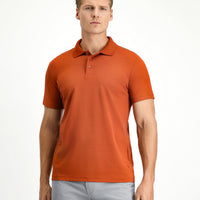 Tile-colored Slim Fit Embroidered Cotton Polo Shirt