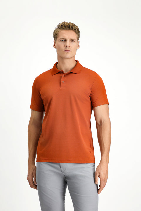 Tile-colored Slim Fit Embroidered Cotton Polo Shirt