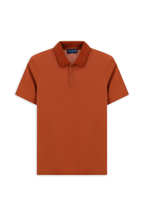 Tile-colored Slim Fit Embroidered Cotton Polo Shirt