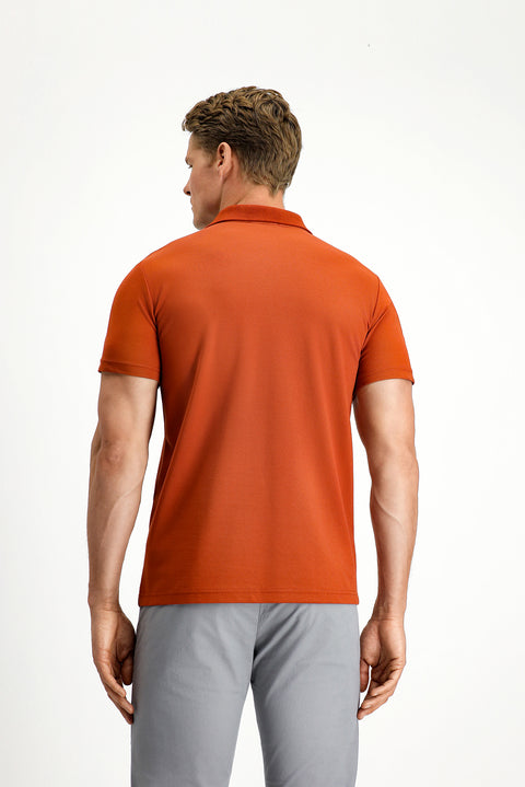 Tile-colored Slim Fit Embroidered Cotton Polo Shirt