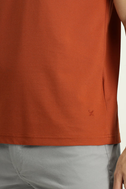 Tile-colored Slim Fit Embroidered Cotton Polo Shirt