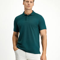 Koyu Yeşil Slim Fit Dar Kesim Nakışlı Pamuklu Polo Yaka Tişört