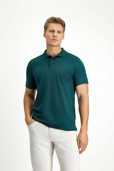 Koyu Yeşil Slim Fit Dar Kesim Nakışlı Pamuklu Polo Yaka Tişört