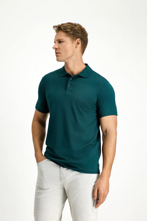 Dark Green Slim Fit Embroidered Cotton Polo Shirt