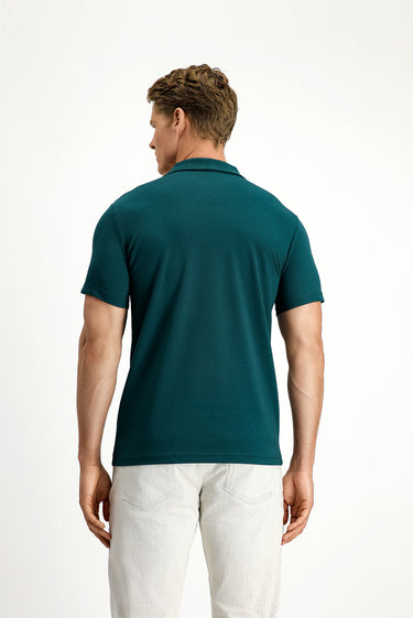 Koyu Yeşil Slim Fit Dar Kesim Nakışlı Pamuklu Polo Yaka Tişört