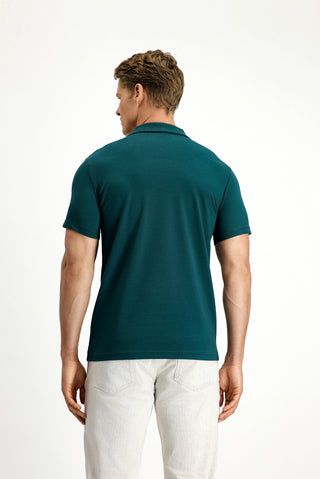 Koyu Yeşil Slim Fit Dar Kesim Nakışlı Pamuklu Polo Yaka Tişört