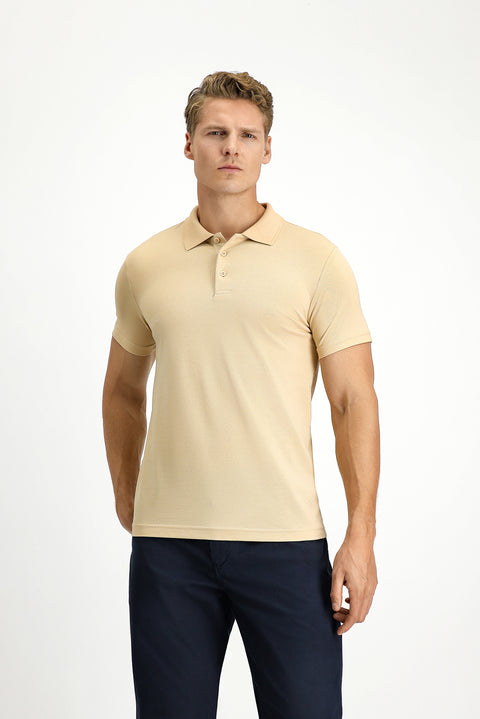 Medium Mink Slim Fit Narrow Cut Embroidered Cotton Polo Shirt