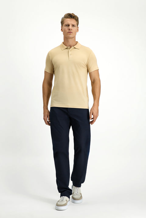 Medium Mink Slim Fit Narrow Cut Embroidered Cotton Polo Shirt